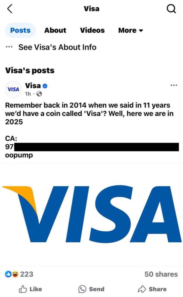 Scammers Hijack Visa, Dean Norris Social Media Accounts to Promote Fake Solana Tokens

