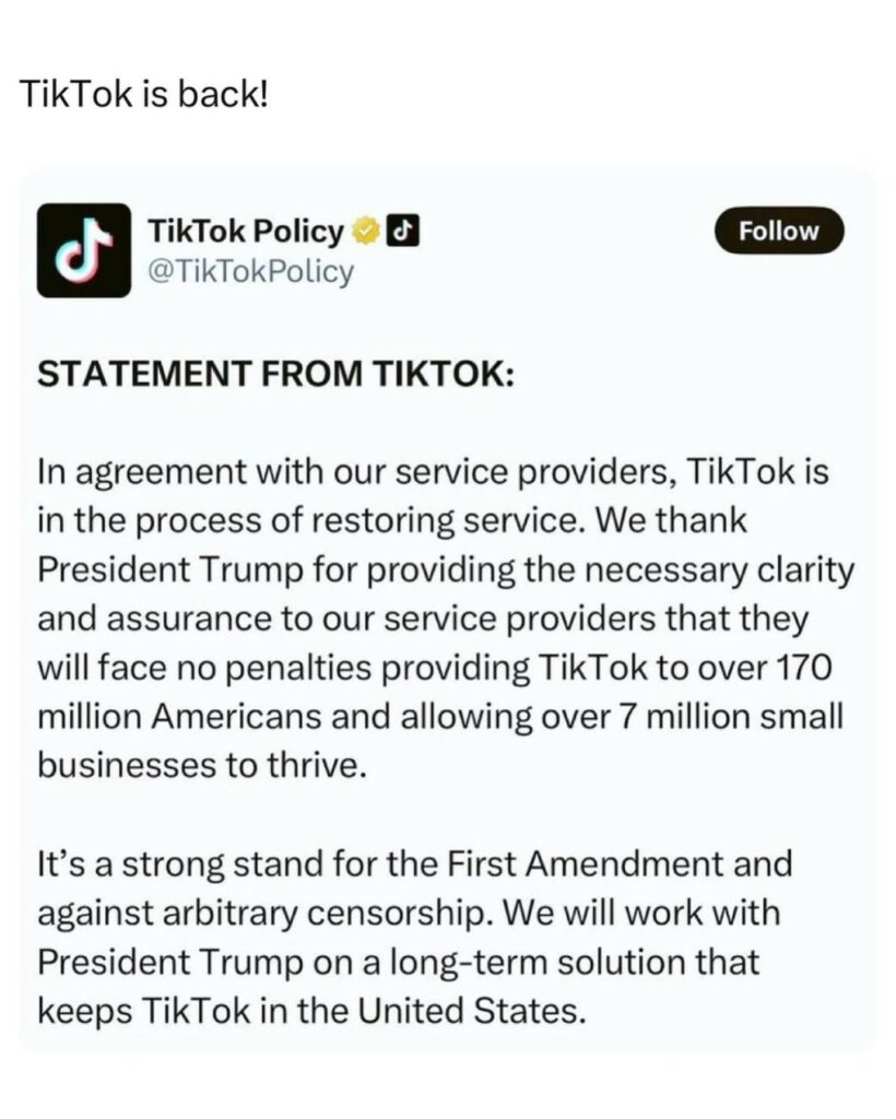 TikTok is BACK: Trump Said He’ll Let TikTok Return Tomorrow