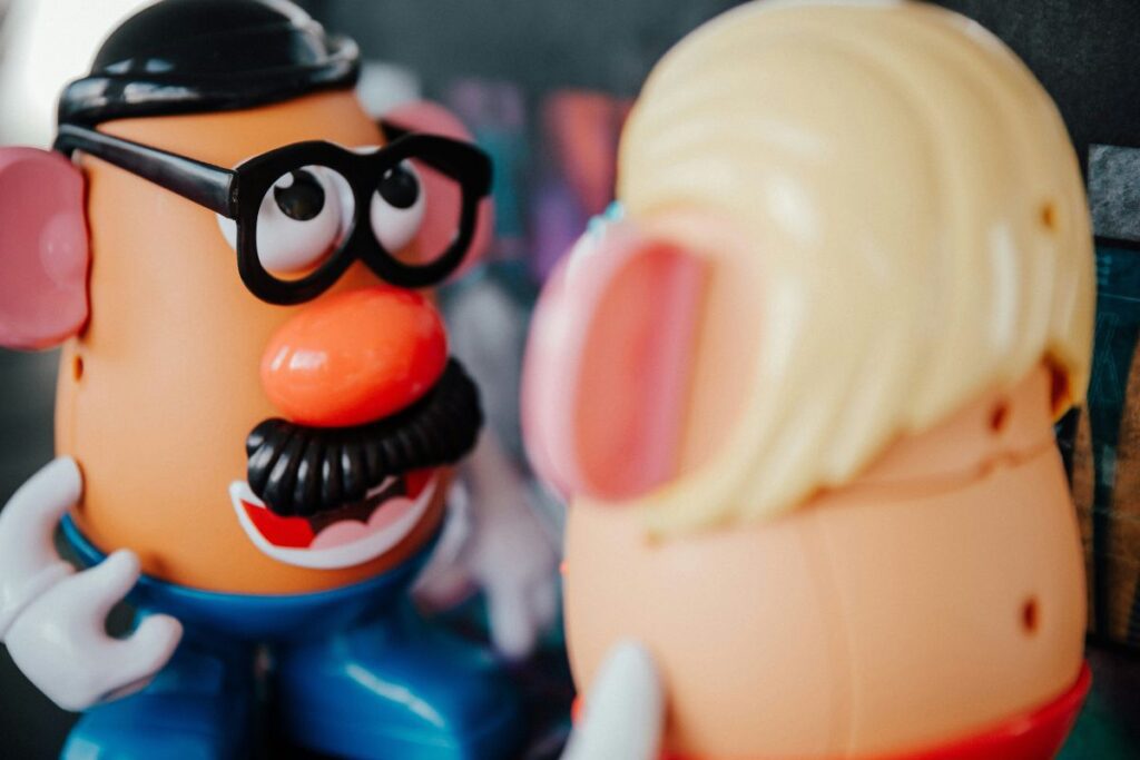 Who owns Hasbro. Close up of Mr potato head toy