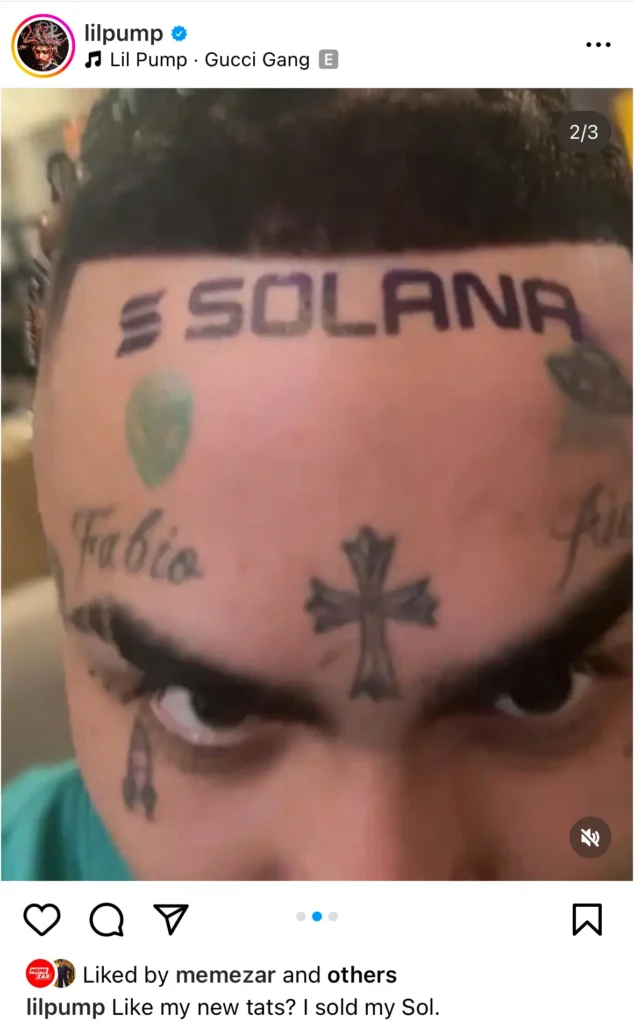 Lil Pump Gets Solana Tattooed On Forehead