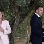 French President Emmanuel Macron walks next to Italy's Prime Minister Giorgia Meloni on the first day of the G7 summit, at the Borgo Egnazia resort, in Savelletri, Italy June 13, 2024. REUTERS/Guglielmo Mangiapane/File Photo