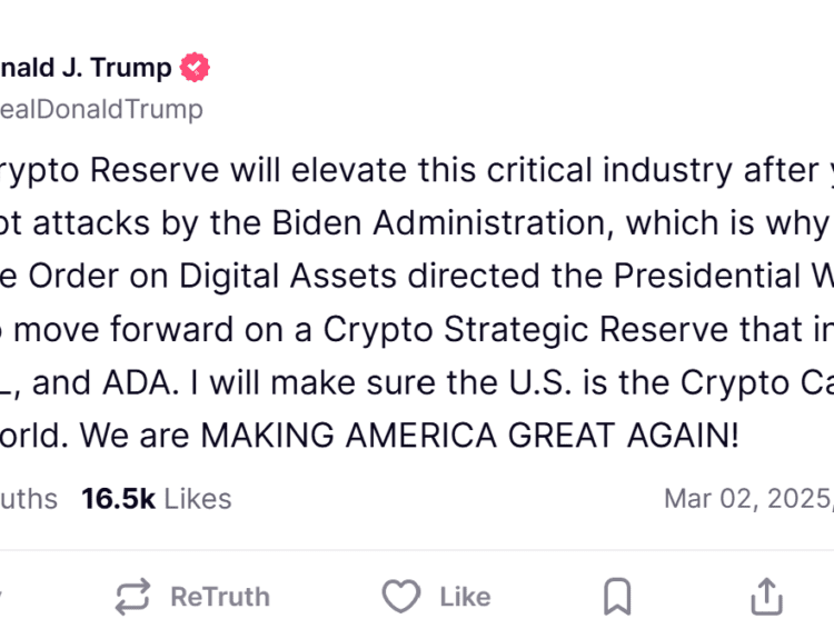 Trump Announces US Crypto Reserve With XRP, Cardano, and Solana