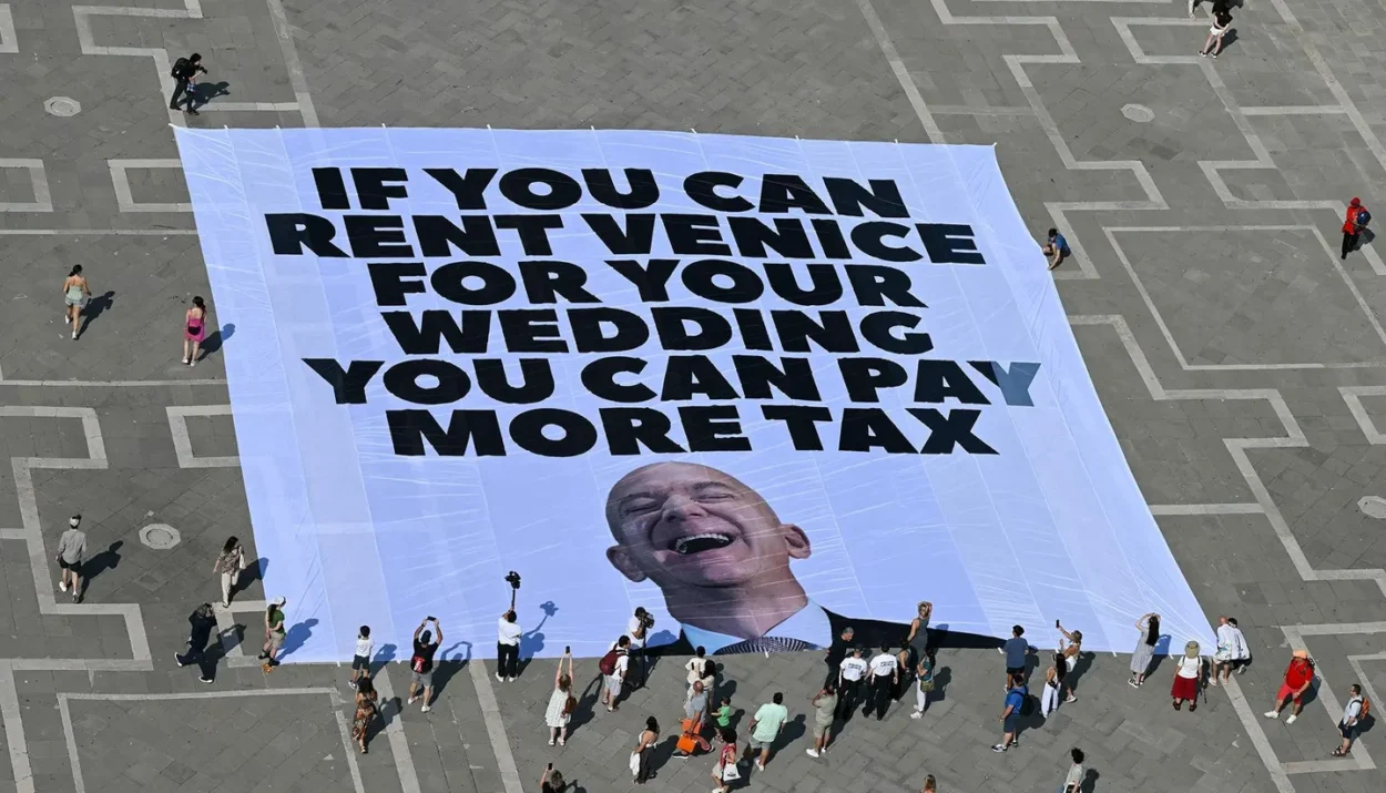 “If You Can Rent Venice, You Can Pay More Tax”: Protesters Target Jeff Bezos