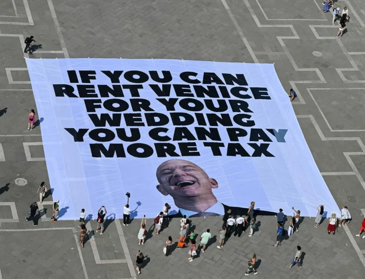 “If You Can Rent Venice, You Can Pay More Tax”: Protesters Target Jeff Bezos