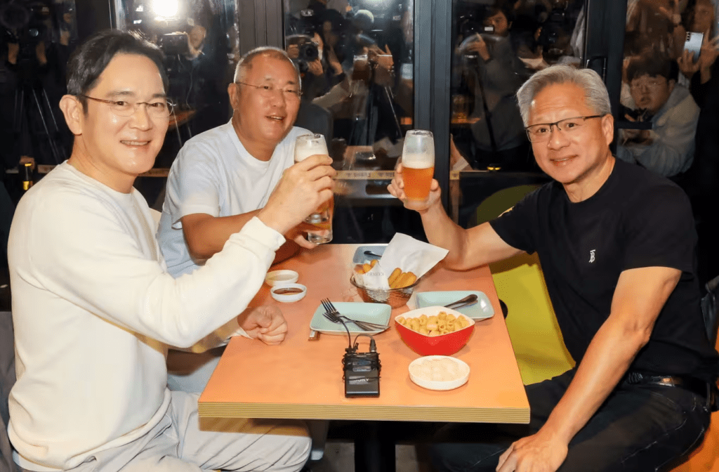 Jay Y Lee Chung Euisan and Jensen Huang chillaxing at a fried chicken restaurant in Seoul - Finblog