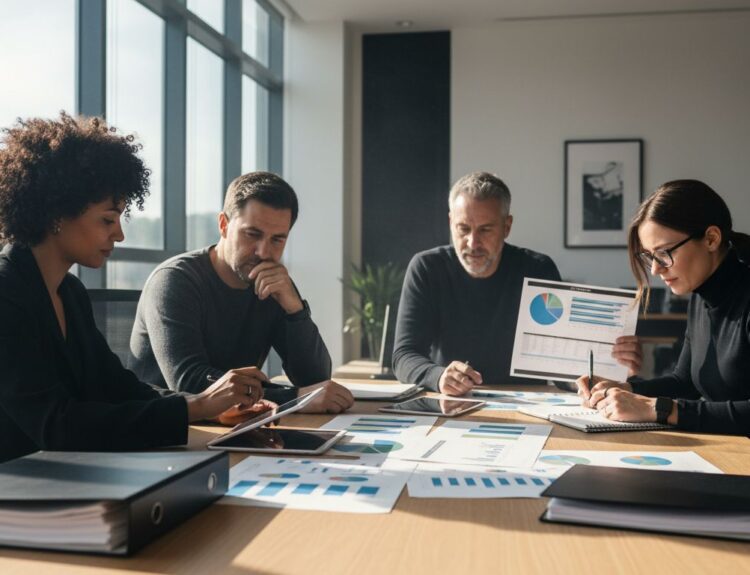 financial documents teamwork