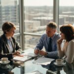Advisor reviewing plan with couple in office