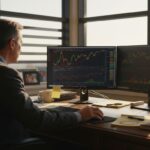 Investor reviewing stock performance in office