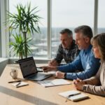 Financial advisor meeting with clients in office