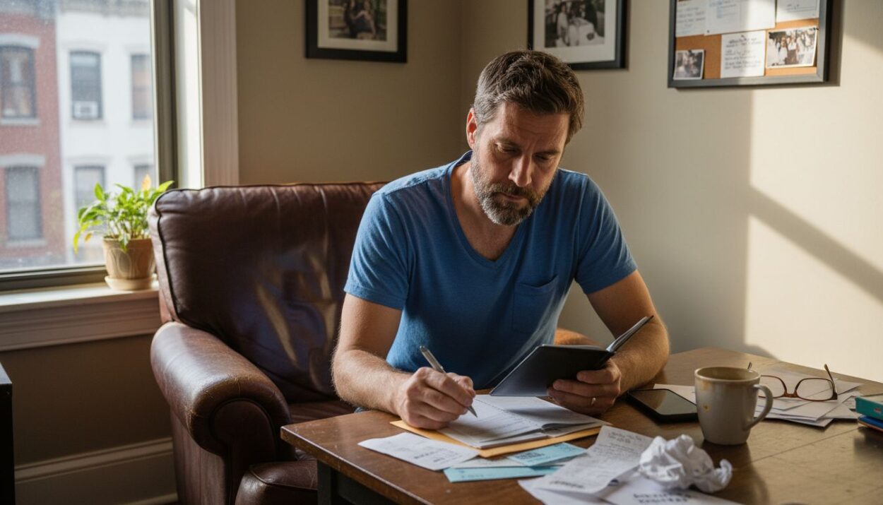 Man sorting bills and planning finances