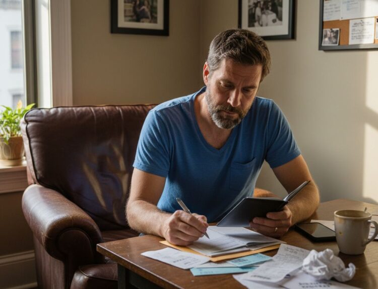 Man sorting bills and planning finances