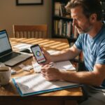 Man tracking financial plan at home table - Finblog Man tracking financial plan at home table