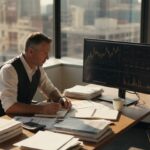 Advisor studying fluctuating stock graphs in office - Finblog Advisor studying fluctuating stock graphs in office