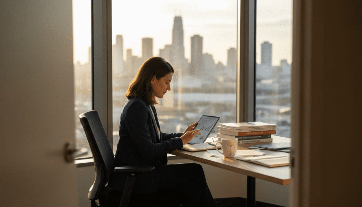 Investor using tablet reviewing mutual funds