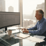 Advisor reviewing financial data at desk