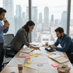 Investment analysts reviewing inflation impact charts