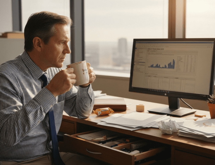 Investor reviewing index fund reports at desk