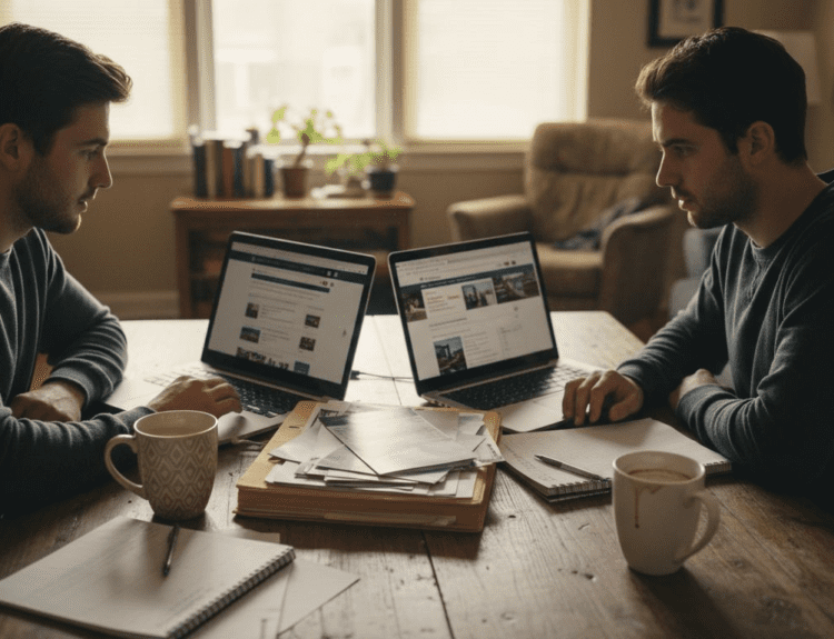 Couple comparing rent versus buy options