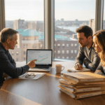 Advisor meeting clients in city office