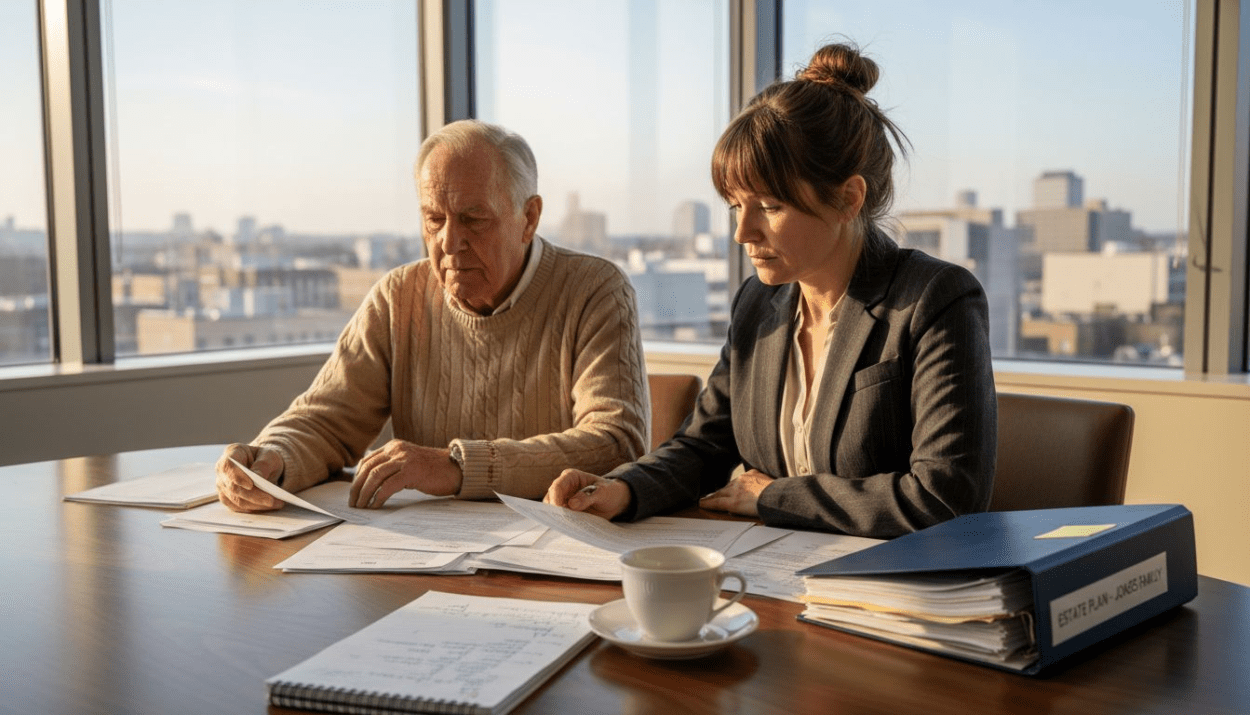 Family reviewing generational wealth documents