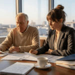Family reviewing generational wealth documents