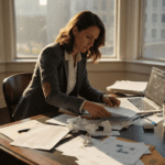Attorney organizing tax papers at desk