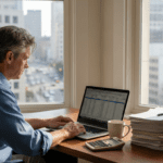 Investor reviewing portfolio metrics at desk