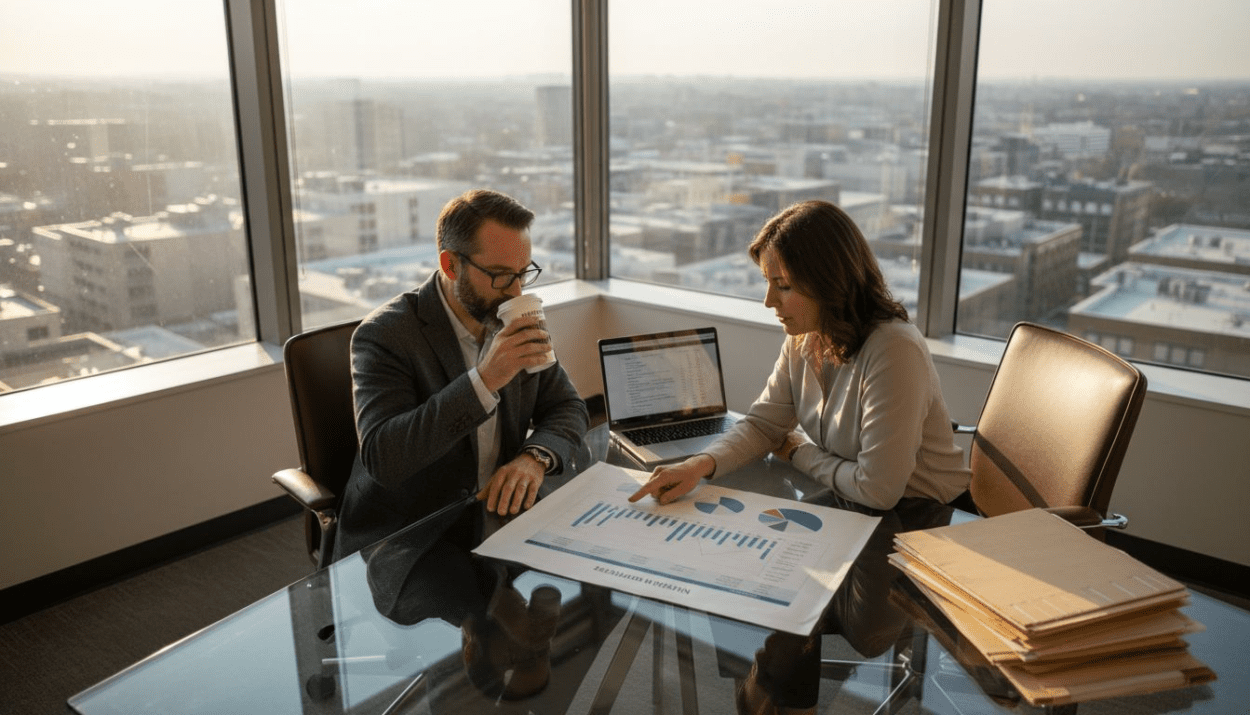 Investment managers reviewing inflation impact together