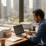 Financial advisor reviewing investment risk spreadsheet