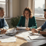 Three investors reviewing mutual fund documents