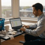 Man planning groceries at office desk