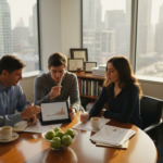 Advisor meeting young couple about ethical portfolio