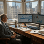 Advisor reviewing risks at city office desk