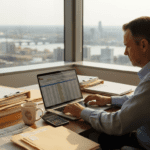 Advisor reviewing investment portfolio in office