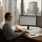 Analyst examining bond yields in office