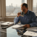 Middle-aged investor reviewing investment reports