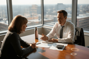 Advisor discusses mutual fund fees with clients