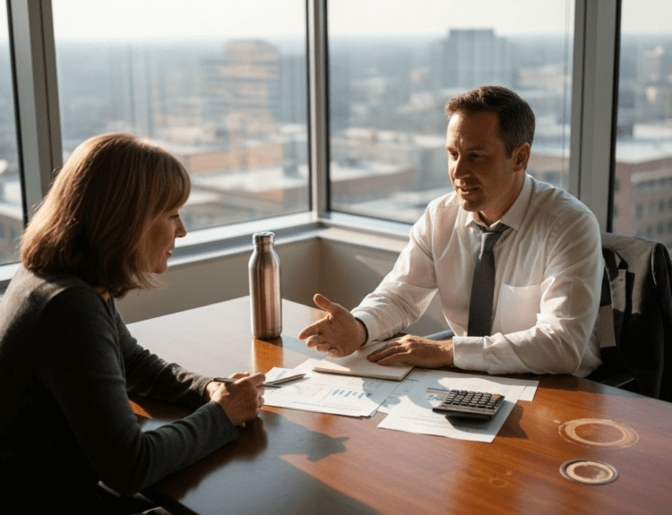 Advisor discusses mutual fund fees with clients