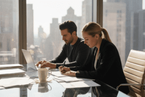 Analysts discussing liquidity in finance meeting