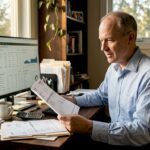 Man reviewing dividend stocks at home