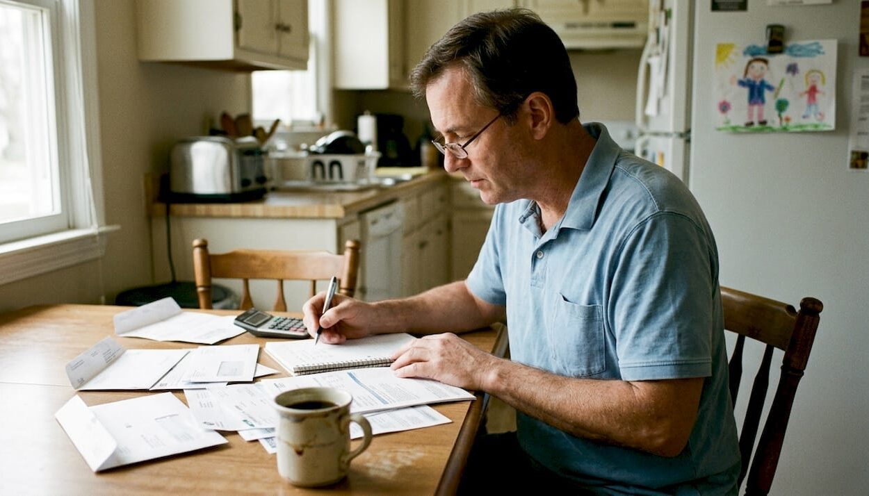 Man reviewing bills in casual home setting
