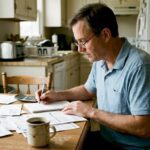 Man reviewing bills in casual home setting