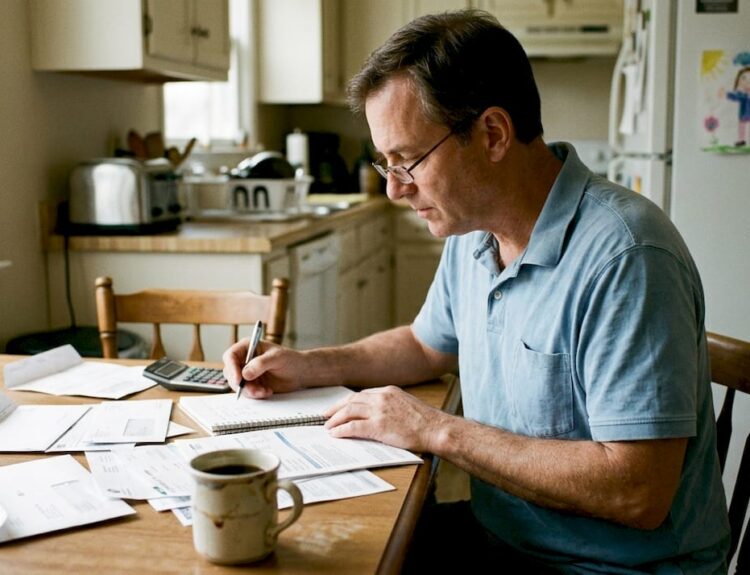 Man reviewing bills in casual home setting