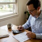 Man reviewing IRA paperwork at home desk