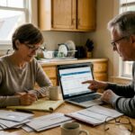 Couple reviewing finances at kitchen table