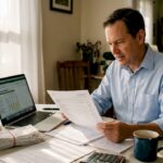Investor reading tax summary at home table