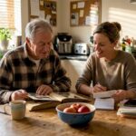 Family discussing generational wealth at home table