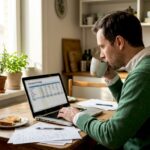 Man working on finances at kitchen table