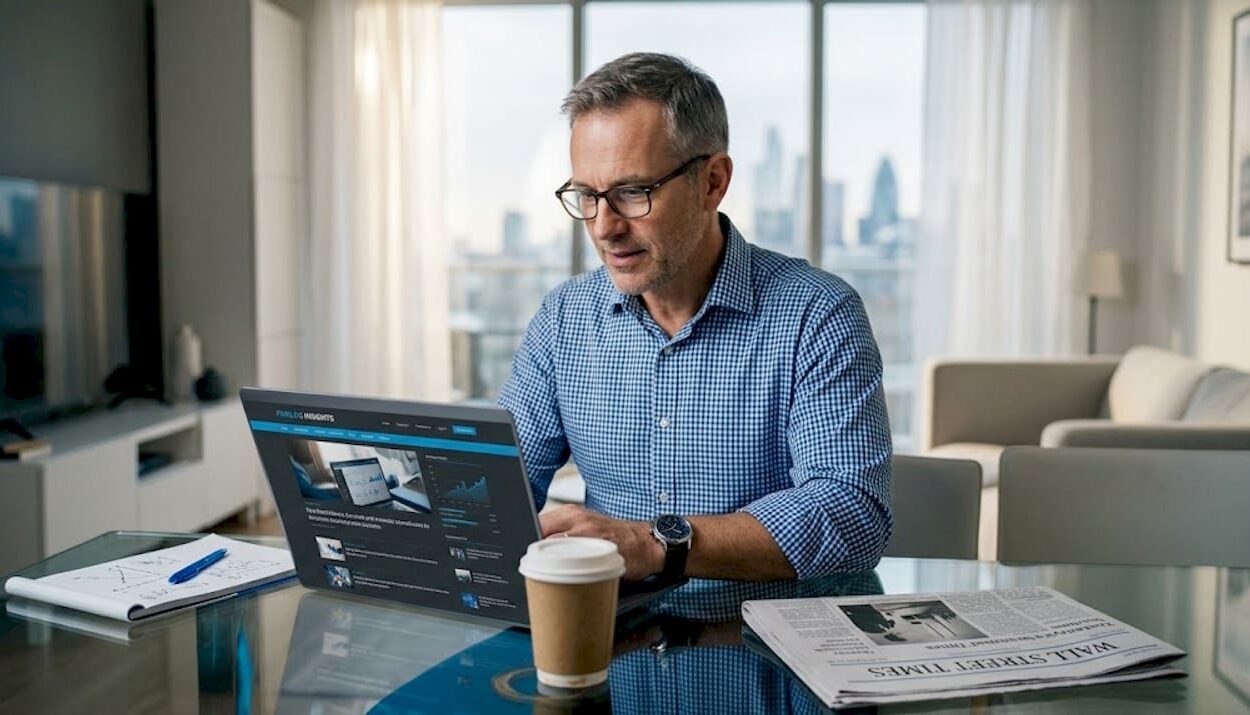 Investor reviewing economic data at home table