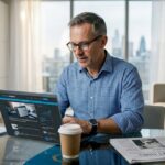 Investor reviewing economic data at home table